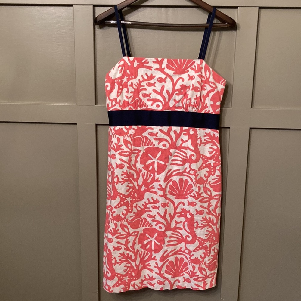 Vineyard Vines Stretch Cotton Nautical Sea Print Dress in Coral Pink Size 10
